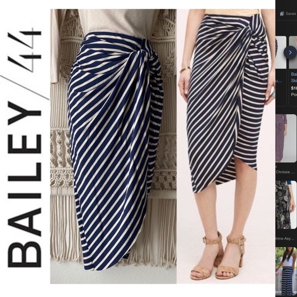 Bailey 44 Blue and White Diagonal Striped Skirt - Picture 7 of 7